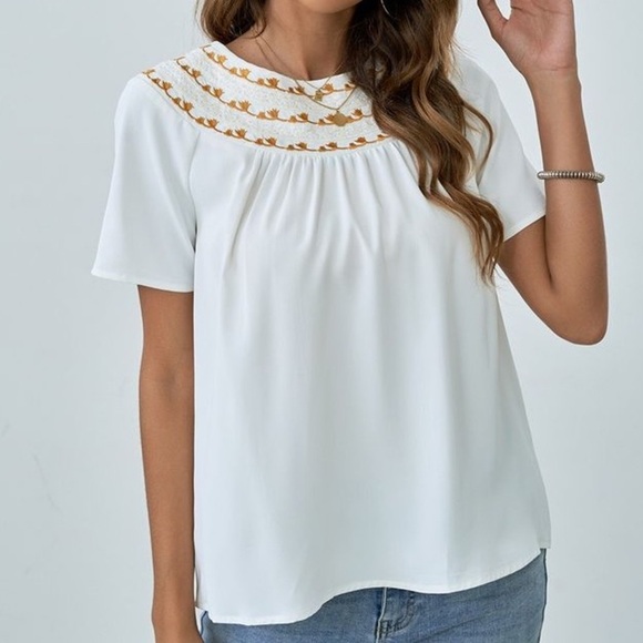 BOHME NWOT‎ Embroidered Peasant Blouse in Ivory - Picture 1 of 6